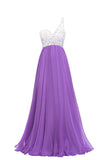 Purple One Shoulder Beaded Long Prom Dress ED0964
