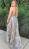 A Line Spaghetti Straps Lace Long Prom Dress Popular Evening Dress Fashion Formal Dress OKZ3