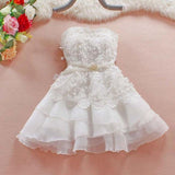 Cute A-Line Short Sweetheart Homecoming Dress,Lace Short Strapless Summer Prom Dresses OK410