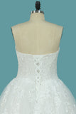 Sweetheart Tulle A Line Wedding Dress With Applique Beads Sweep Train OKE75