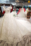 Romantic Off the Shoulder Lace Up Ball Gowns Wedding Dresses OKE68