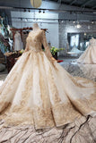 New Arrival Prom Dress Long Sleeves Ball Gown Scoop With Applique Beads Lace Up Back OKK16