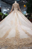 New Arrival Prom Dress Long Sleeves Ball Gown Scoop With Applique Beads Lace Up Back OKK16