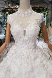 New Arrival Wedding Dresses Cap Sleeves Princess Ball Gowns With Applique OKK19