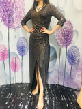 3/4 Sleeves V Neck Sheath Sequins Slit Prom Dress XU90820