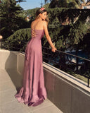 A-line Cross Back Prom Dress Long Sexy V-neck Split Evening Party Gowns OKW30