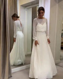 Simple Long Sleeve Wedding Dress A-line Open Back Custom Made Women Chiffon Bridal Gowns OKV53