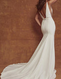 Simple Outside Mermaid Beach Wedding Dress with V-neckline OK1289