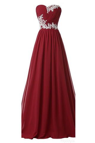 Burgundy Long Beaded Sweetheart Chiffon Lace Prom Dress OK9