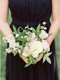 A-Line Round Neck Floor-Length Navy Blue Chiffon Bridesmaid Dress OKR93