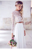 Two Pieces Wedding Dress,Long Sleeves Wedding Dresses,Lace Wedding Dress,Long Wedding Dresses,Beach Wedding Dress,White Bridal Dresses,Elegant Wedding Dress,Sexy Wedding   Gown