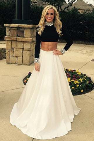 Black And White Two Pieces A-line Long Sleeves Prom Dress K708