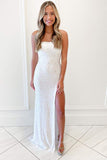 Hot Pink Sequins Mermaid Long Prom Dress With Slit Evening Party Dress OK1300