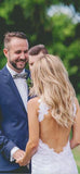 New Open Back Sleeveless Lace Beach Wedding Dresses,White Bridals Dress OK805
