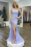 Shiny Lavender Beaded One-Shoulder Mermaid Long Prom Dress Formal Evening Dress OK1692