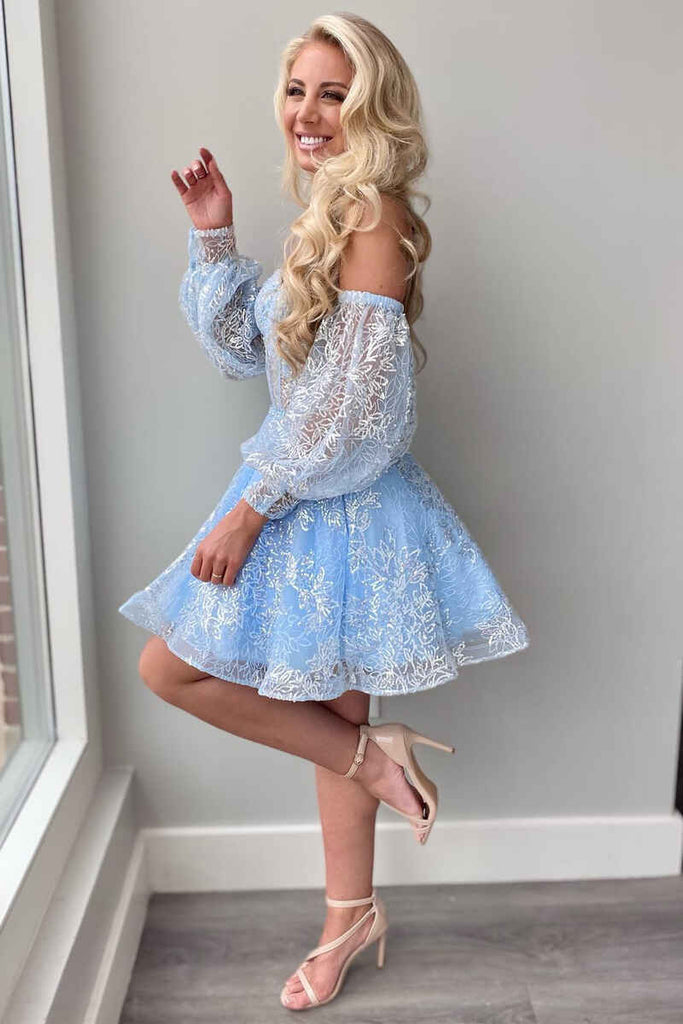 A Line Ivory Sweetheart Puff Sleeves Short Party Dress Sweet Homecoming Dress OK1505