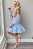 A Line Ivory Sweetheart Puff Sleeves Short Party Dress Sweet Homecoming Dress OK1505