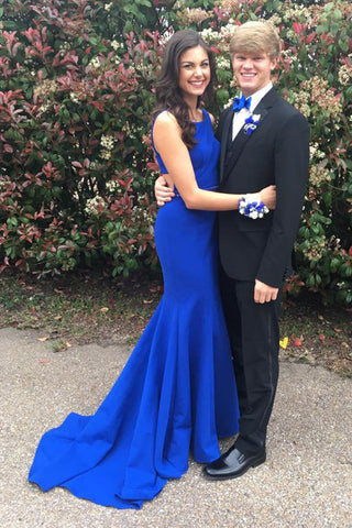 Simple Handmade Mermaid Long Royal Blue Open Back Prom Dress K726