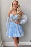 A Line Ivory Sweetheart Puff Sleeves Short Party Dress Sweet Homecoming Dress OK1505