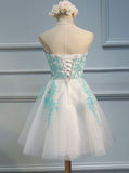 A-Line Sweetheart Short White Tulle Homecoming Dresses with Lace Appliques OK431