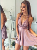 A-Line Deep V-Neck Sexy Homecoming Dresses,Short Summer Prom Dress OK433