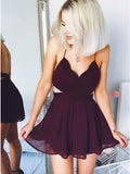 Simple A-Line Spaghetti Straps Short Burgundy Chiffon Homecoming Dresses OKB53