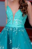 A Line Spaghetti Straps Appliques Homecoming Dresses OKN37