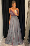 Spaghetti Straps A Line Tulle Prom Dress Long Formal Evening Dress OK1340