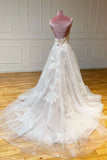 Stunning A Line Spaghetti Straps Tulle Lace Appliques Long Wedding Dress OK1163