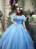 Princess Ball Gown Off Shoulder Blue Long Prom Dress,Quinceanera Dress OKG46