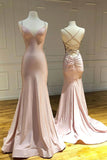 Pink Mermaid Long Prom Dress Spaghetti Straps Evening Party Dress OK1251