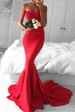 Beautiful Red Sweetheart Long Mermaid Simple Cheap Prom Dress K765