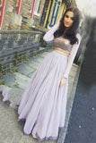 Pretty Two Pieces Long Prom Dress Full Sleeve School Dance Dress Graduation Dress OKZ87