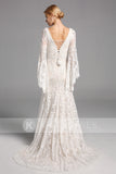 A-line Lace Long Sleeves Wedding Dresses V Neck Bridal Gowns W0028OK