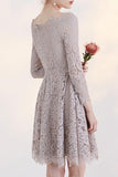 new Fashion Temperament Long Sleeves Lace Short Homecoming Dress For Teens OK376