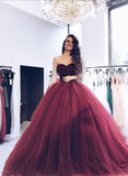 Lovely Burgundy Strapless Ball Gown Long Evening Prom Dress OK946