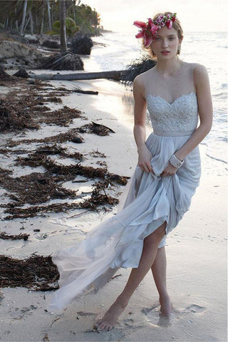 Casual Wedding Dresses,Sheer Backs Wedding Dresses,Lace Wedding Dress,Long Wedding Dresses,Beach Wedding Dress,Coast Wedding Dresses,Round Neck Bridal Dresses,Simple Wedding Gown