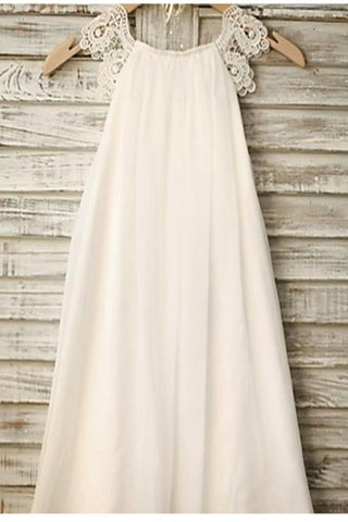 A-line Flower Girl Dress,Chiffon Flower Girl Dresses,Ivory Flower Girl Dress 