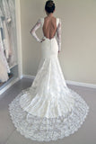 Custom Made Trumpet Mermaid Backless Long Sleeves Lace Wedding Dresses OK197