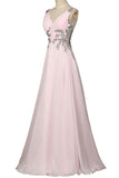 Beautiful Girly Chiffon Long Beading Pink V-neck Backless Prom Dress K744