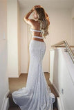 Strapless Sparkly Silver Open Back Long Sheath Party Cheap Prom Dress OKJ91