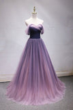 Ombre Off the Shoulder A Line Prom Dress Tulle Party Dress Long Evening Dress OK1171