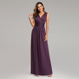 Purple A Line V Neck Simple Chiffon Prom Dress XU90803