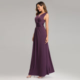 Purple A Line V Neck Simple Chiffon Prom Dress XU90803