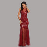 Burgundy Sheath Sexy Lonmg Prom Dress With Sequins XU90816