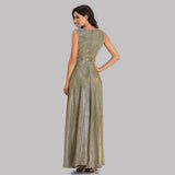 Simple A-Line V Neck Long Sleeveless Prom Dresses XU90818