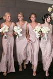 Elegant V-neck Sheath Pink Bridesmaid Dresses Long Party Dress for Maid of Honor OK1834