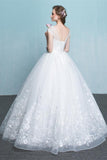 Beautiful Backless Lace Tulle Long A-line Lace Up Wedding Dress W30