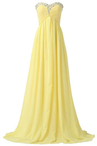 Yellow Chiffon Beaded Strapless Lace Up High Low Pregnant Prom Dress K745