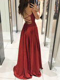 Sexy Shiny Criss Cross Back Deep V Neck A Line Long Prom Dress OK1040